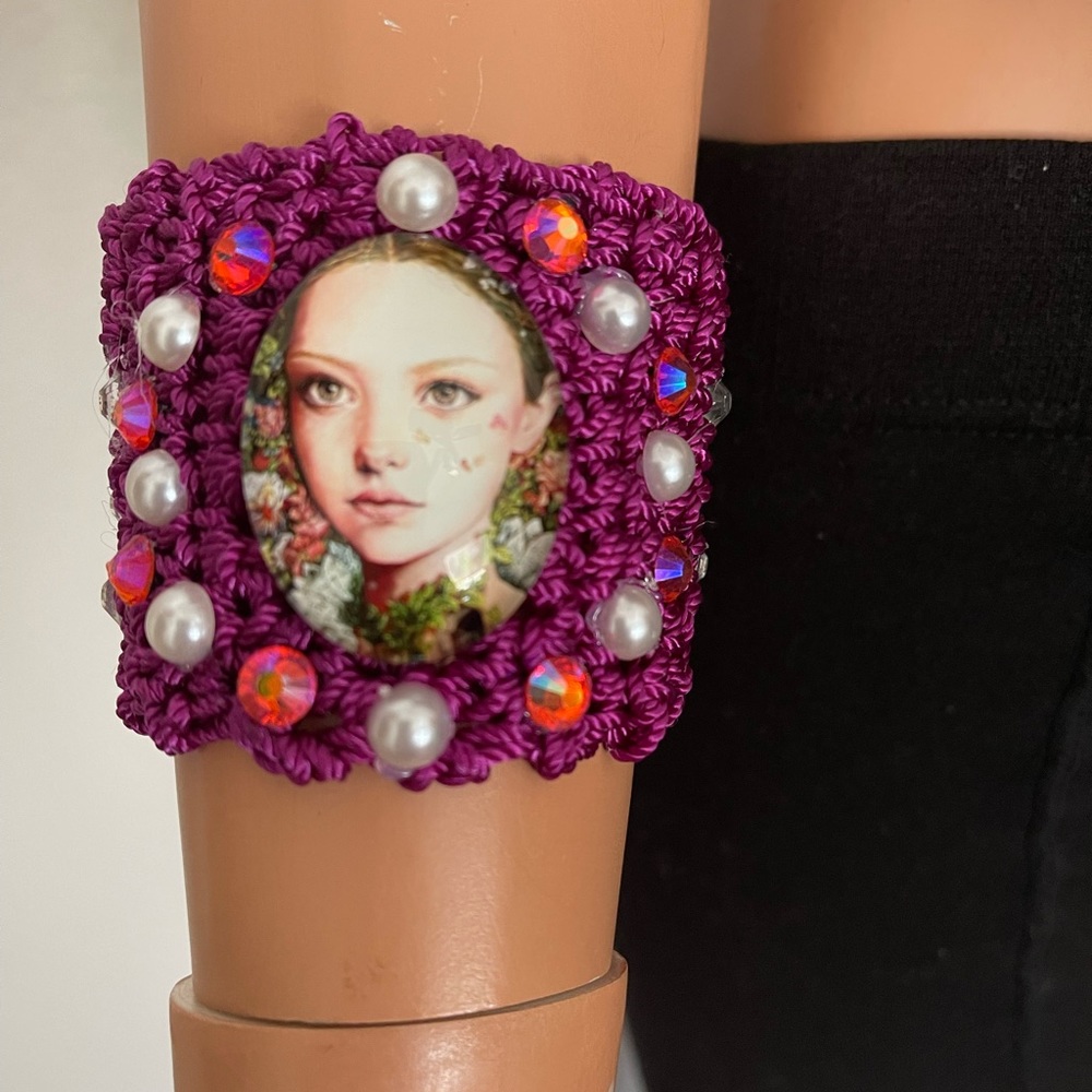 Hand Knits 2 Love Bracelet Cabochon Beaded Image Woman Designer Gift Romantic